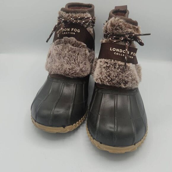 London Fog Willette duck boots in dark brown with faux fur trim women's size 8 - Picture 3 of 6